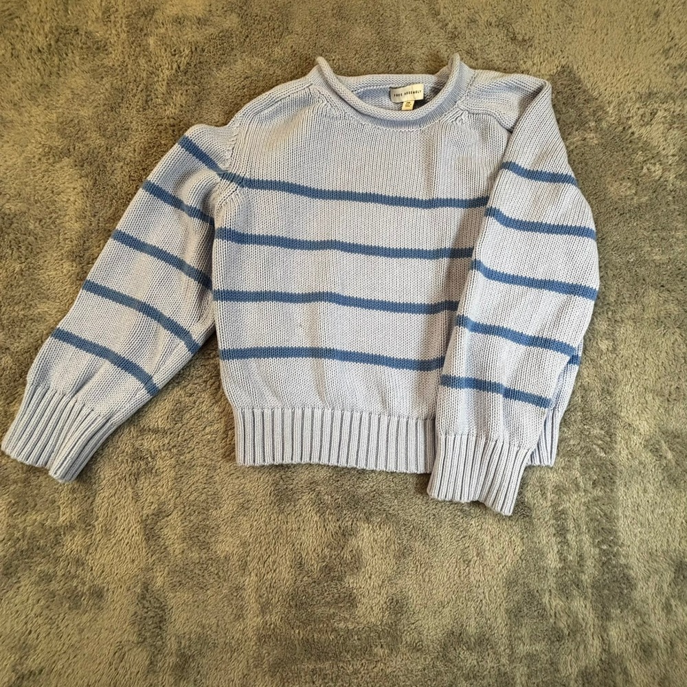 Free Assembly Striped Shaker Stitch Crewneck Sweater Light Blue 2XL